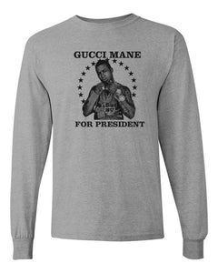 GUCCI MANE FOR PRESIDENT CUSTOM MEN'S LONG SLEEVE T-SHIRT ATL NEW - SPORT GREY