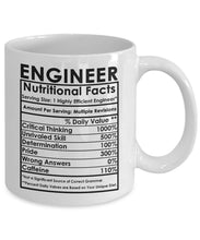 Load image into Gallery viewer, Engineering Gift Mug - Engineer Nutritional Facts Label Science Math - White Cup
