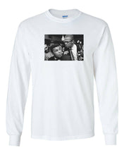 Load image into Gallery viewer, MUHAMMAD ALI x MALCOLM X CUSTOM MEN&#39;S LONG SLEEVE T-SHIRT BLACK HISTORY - WHITE