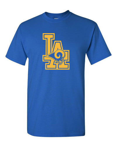 LA RAMS Custom Men's T-Shirt Los Angeles Football Fan Tee New - Blue w/ Yellow