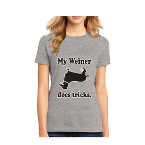 My Weiner does tricks hot dog funny collage humor adult T Shirt Dachshund Tee