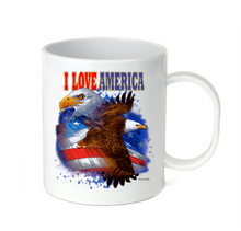 Load image into Gallery viewer, Coffee Cup Travel Mug 11 15 Oz Patriotic USA I Love America Eagle Words