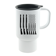 Load image into Gallery viewer, Coffee Cup Mug Travel 11 15 oz Shot Gun Flag Patriotic USA