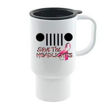 Load image into Gallery viewer, Coffee Cup Mug Travel 11 15 oz Breast Cancer Jeep Grill Save The Headlights