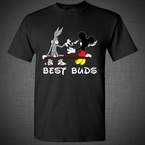 BEST BUDS Weed T-Shirt Tank Top Funny Bugs Bunny Mickey Mouse Blunt smoking