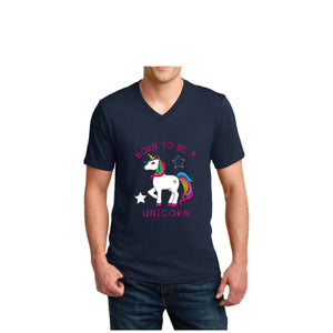 NEW unisex V Neck Born to Be A Unicorn proud rainbow cartoon T shirt tee top