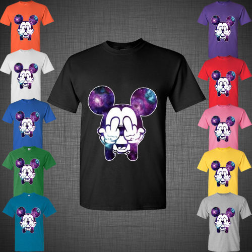 Twisted Disney Mickey Mouse Middle Finger cartoon hands galaxy Tee T Shirt Top