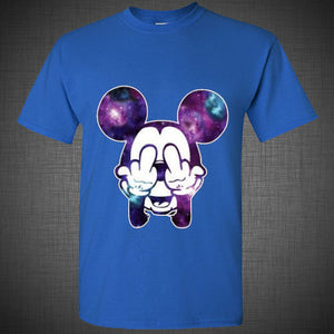 Twisted Disney Mickey Mouse Middle Finger cartoon hands galaxy Tee T Shirt Top