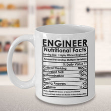 Load image into Gallery viewer, Engineering Gift Mug - Engineer Nutritional Facts Label Science Math - White Cup