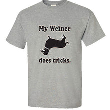 Load image into Gallery viewer, My Weiner Does Tricks Dachshund Funny Tee Rude College Humor T Shirt hot dog