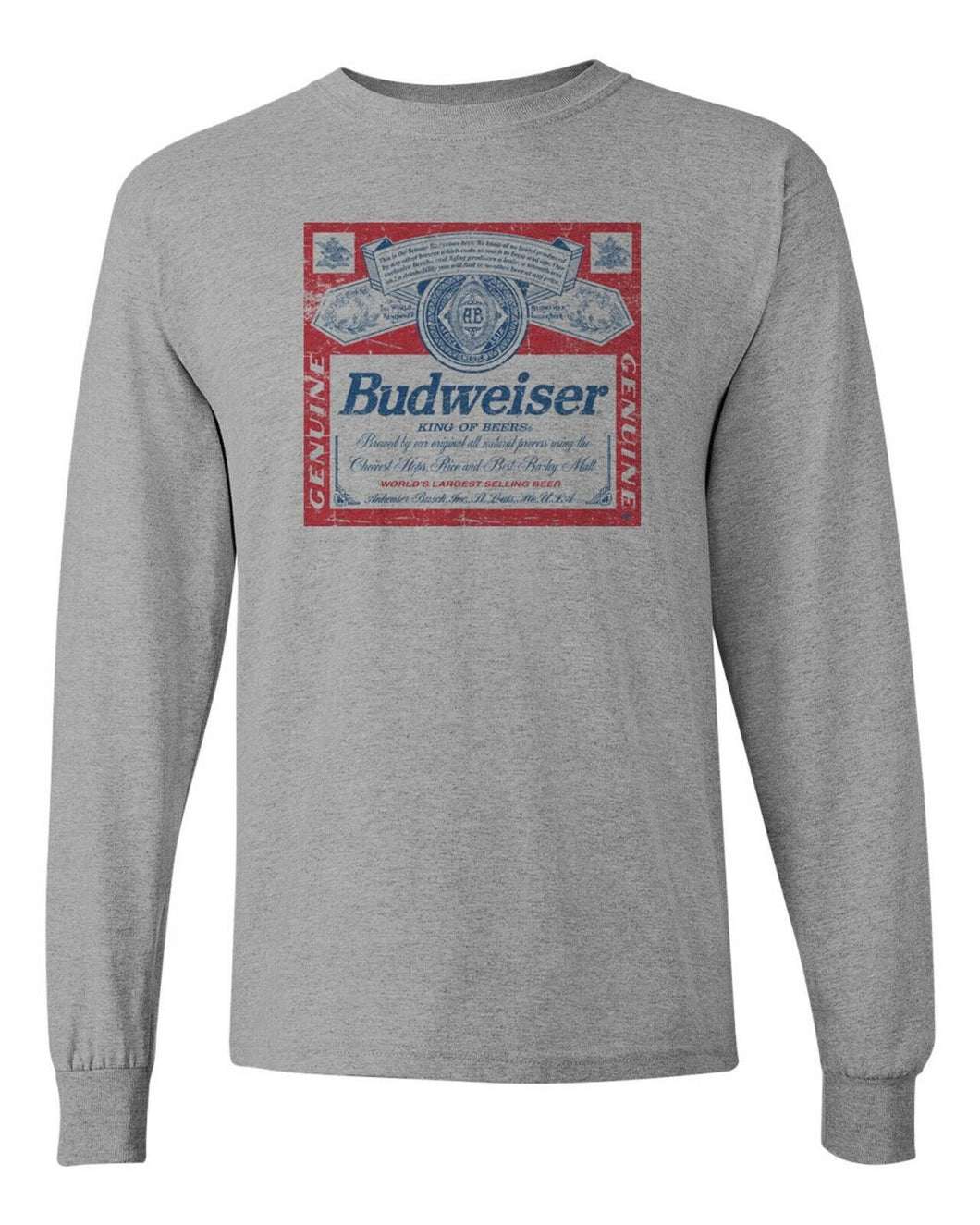 BUDWEISER DISTRESSED CUSTOM MEN'S LONG SLEEVE T-SHIRT BEER DILLY - SPORT GREY