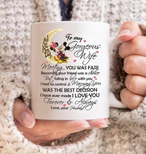 Mickey To My Gorgeous Wife Love You Mug White & Black Ceramic 15 Oz Coffee Mug