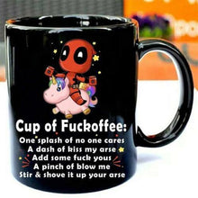 Load image into Gallery viewer, Deadpool Cup Of Fuckoffee One Splash of No One Cares 11oz Ceramic Coffee Mug