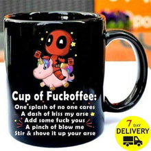 Load image into Gallery viewer, Deadpool Cup Of Fuckoffee One Splash of No One Cares 11oz Ceramic Coffee Mug