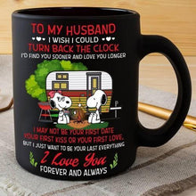 Load image into Gallery viewer, Snoopy Camping To My Husband I Love You Forever Mug Black &amp; White 15 Oz Tea Cup