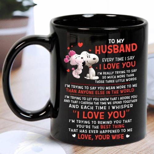 Snoopy To My Husband I Love You Mug Black Ceramic 11oz Coffee Tea Cup US Stock