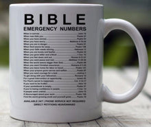 Load image into Gallery viewer, Christian Mug Bible Emergency Numbers